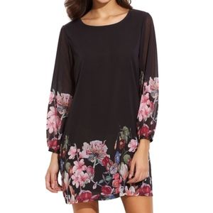 Long Sleeve Floral Dress- Black New Without Tags